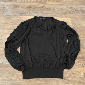 White House Black Market Black Crochet Lace Sleeve Blouse XS Boho Chic Elegant